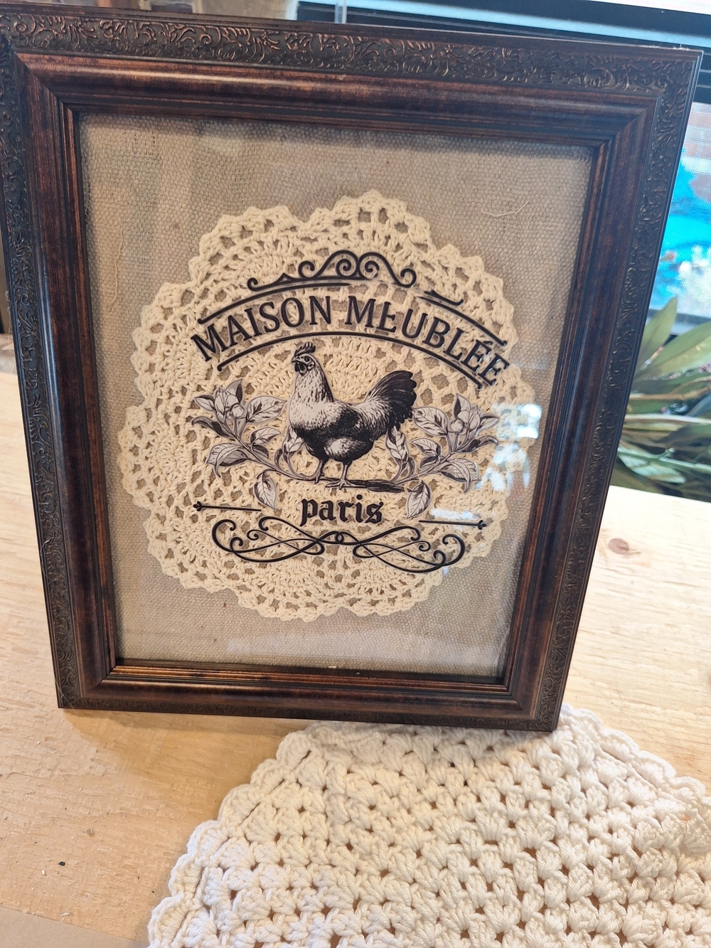 Paris Framed Crochet Doily Wall Art - Cream